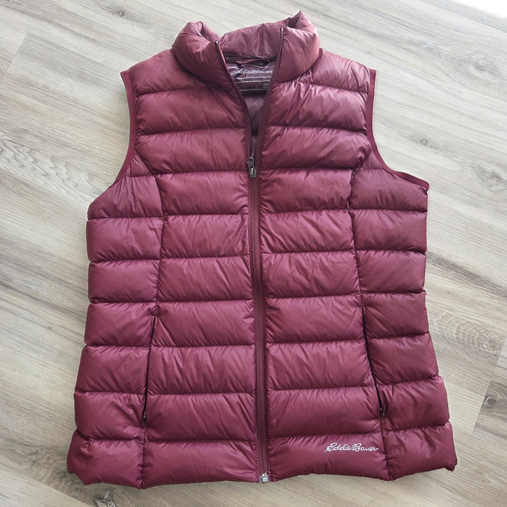 Eddie Bauer EB650 Goose Down Vest Quilted Puffer Maroon Size L